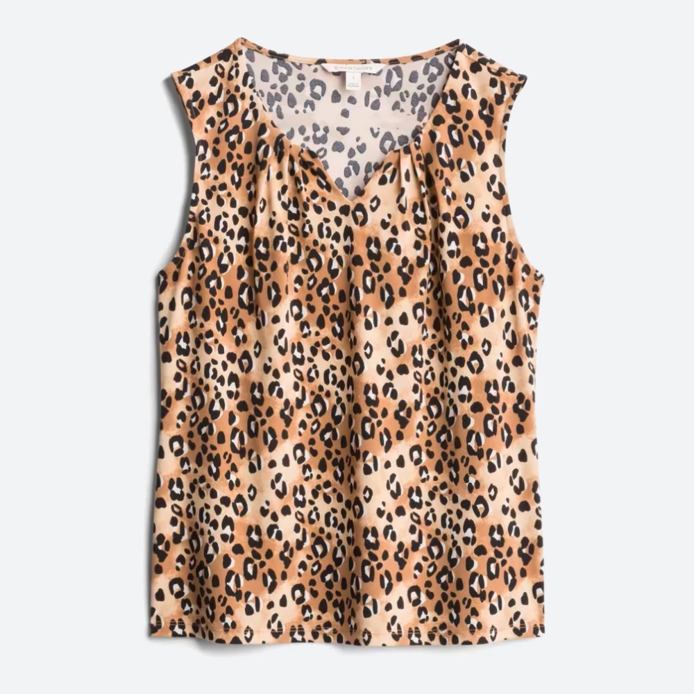 Animal Print Split Neck Sleeveless Top - 41 Hawthorn